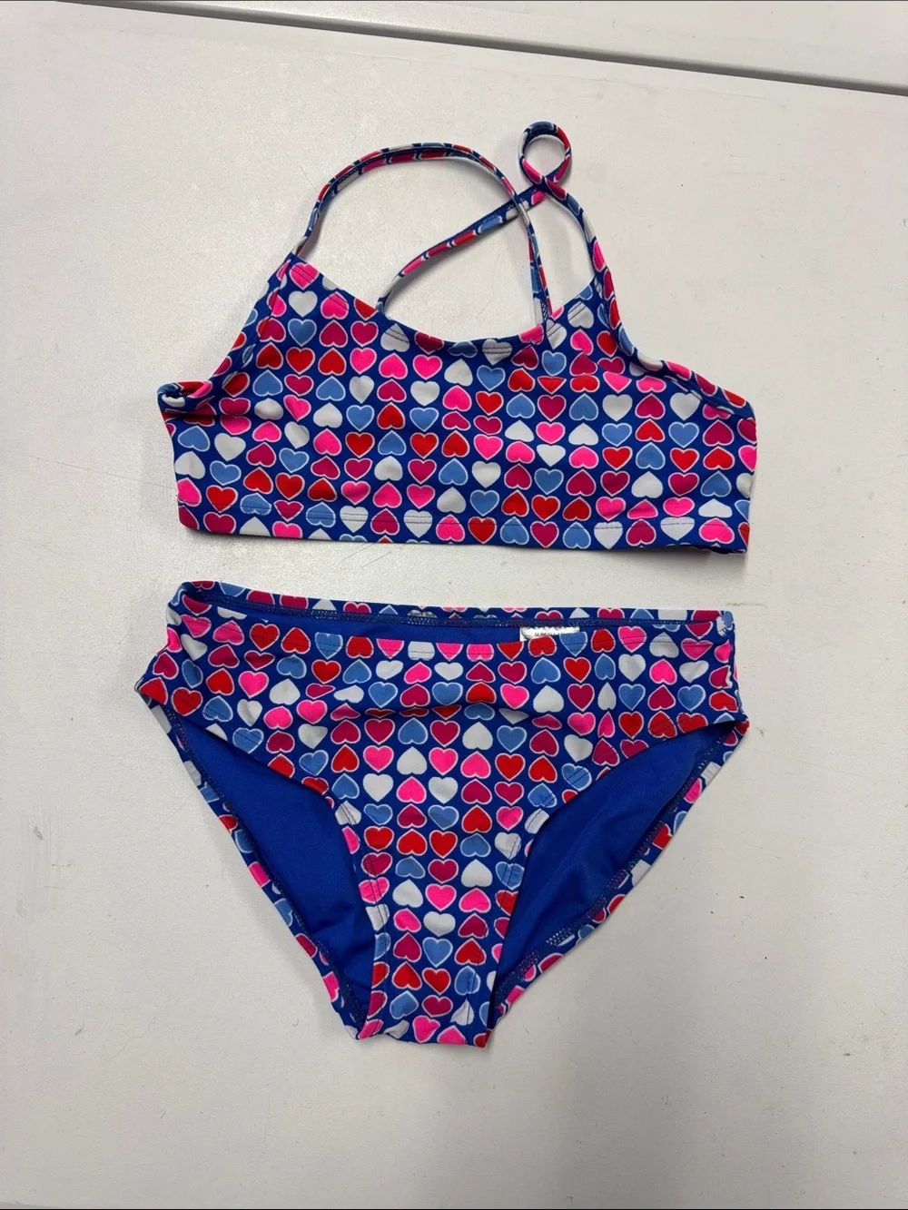 GAP Navy Blue Heart-Print Two-Piece Swim Set with Pink & Red Hearts